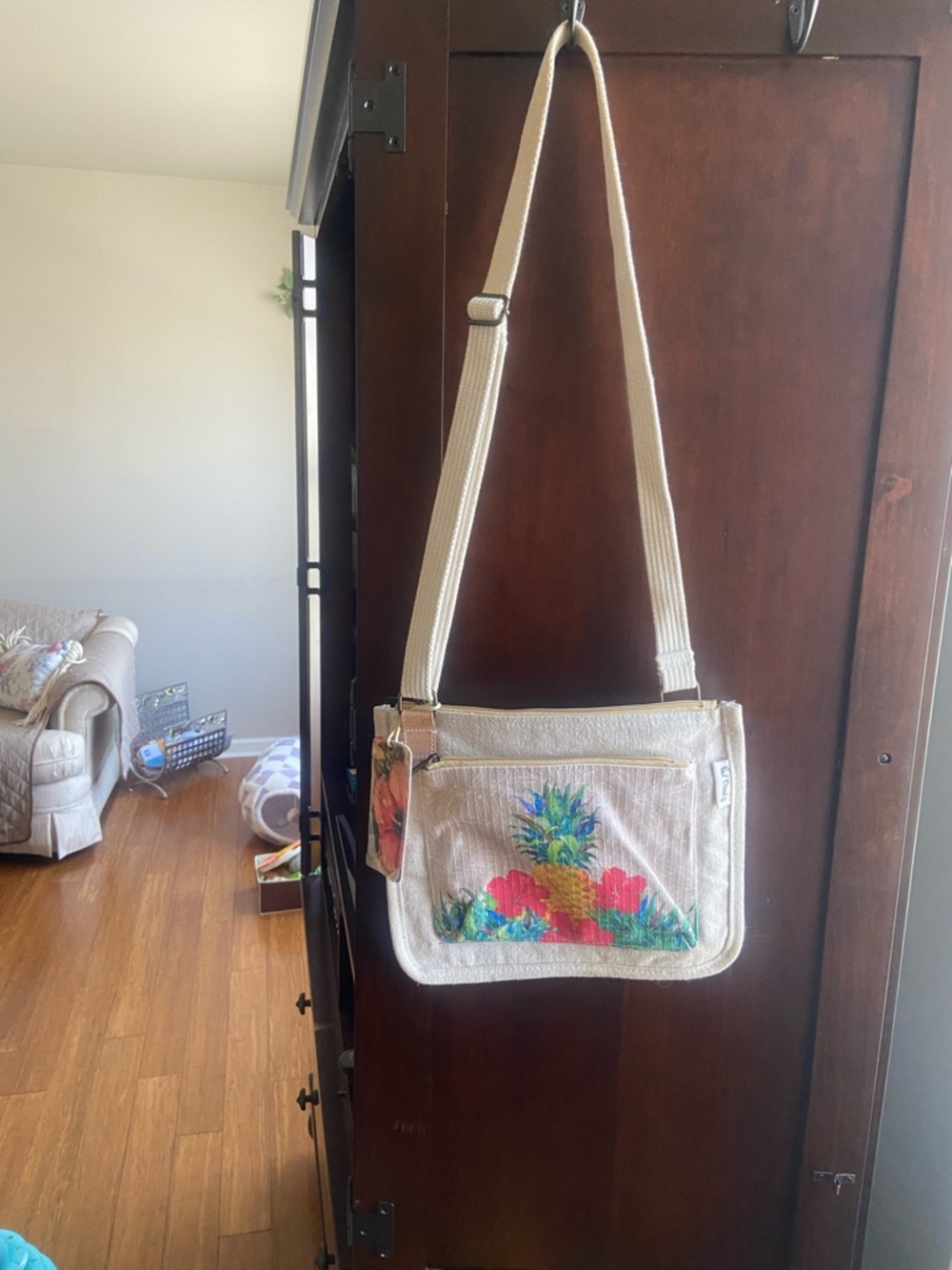 Canvas Crossbody Bag with Tropical Pineapple Print - Cream by Paul Brent.